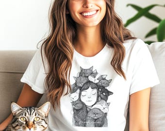 Cat Lady T-Shirt: Less People More Cats Graphic Tee