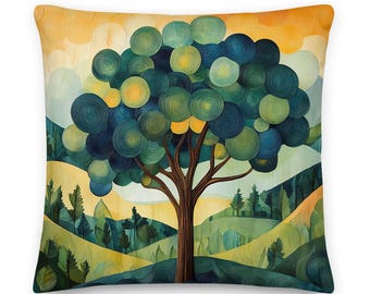 Cojín con diseño de árbol de bosque verde: decoración del hogar inspirada en la naturaleza