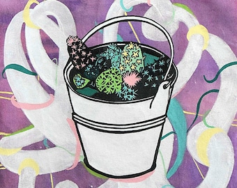 Sac fourre-tout en toile de succulentes peintes à la main : motif linogravure violet