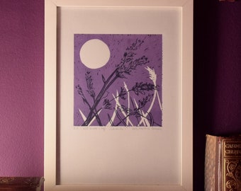 LAVENDER linocut. In two shades of purple.