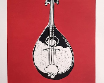 Gravure linogravure tamburitza : art des instruments folkloriques croates