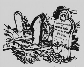Gravure linogravure du cimetière victorien : art de la pierre tombale de Londres