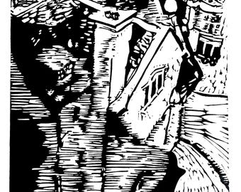 Oxford Linocut Print: Carfax Tower Birds-Eye View