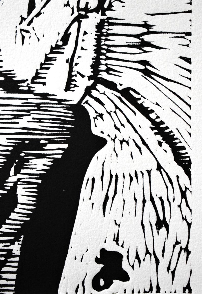 The image shows a detail of the print shot at a diagonal angle. On the left side of the image is the lower part of the building that is in shadow. On the right side of the image is a pavement with a shadow of a man riding a bicycle.