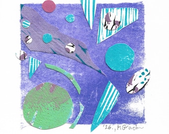 Underwater Collage, Original Abstract Art, Blue Purple Wall Decor, Handmade Sea Inspired Gift