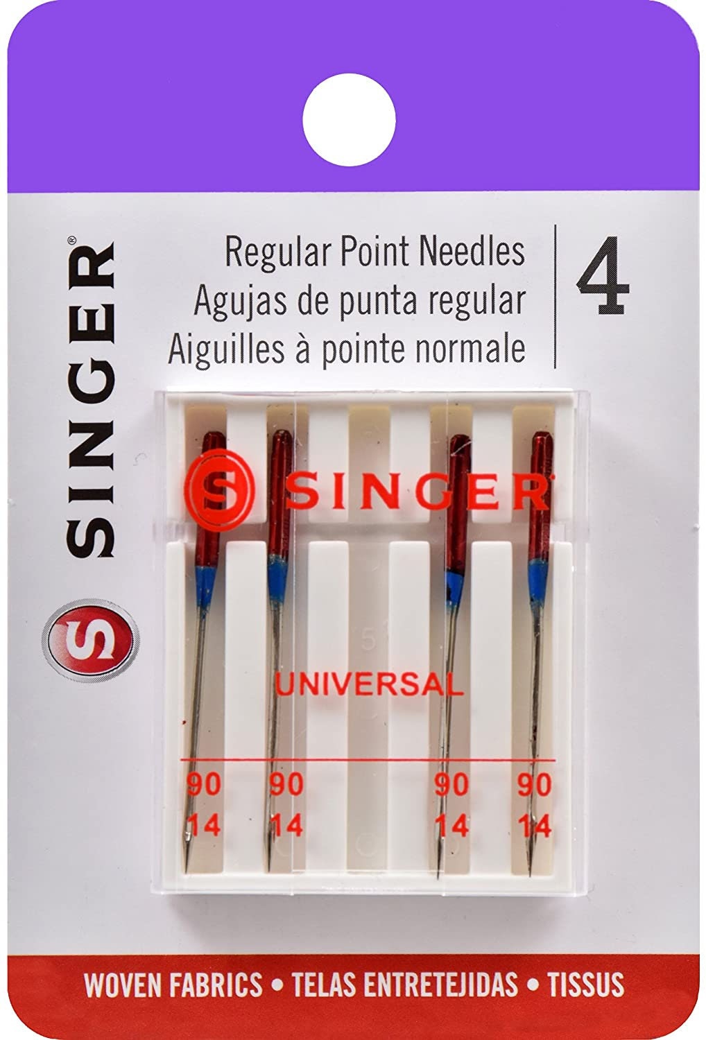 SINGER 4723 Universal Regular Point Sewing Machine Needles, Size 90/14,  4-count 