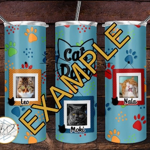 Cat Dad Picture Frame Wrap Paw Prints | Sublimation PNG 20oz Straight Skinny Design File | DD222