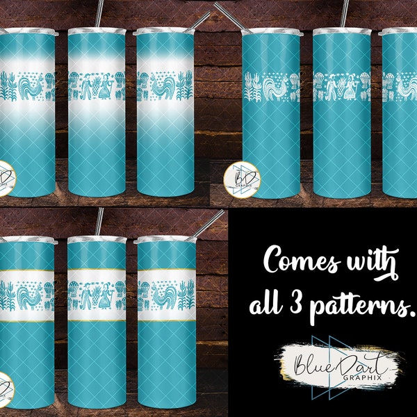 Pyrex Turquoise Butterprint in 3 styles | 20oz Skinny Tumbler Straight  PNG | DD186