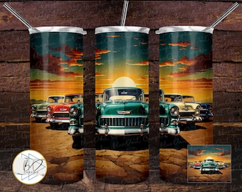Classic 1955 Chevy Cars | 20oz & 30oz Skinny Tumbler PNG Sublimation File | DD241