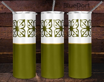 Pyrex Verde Square Autumn Floral | 20oz Skinny Tumbler Straight & Tapered Sublimation PNG | DD77