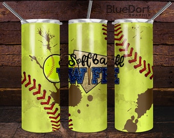 Softball Wife | Sublimation PNG | 15oz 20oz 30oz Skinny Straight Tumbler Design File | Cheetah Denim Sport Glitter | DD63