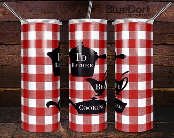 Vintage Cookbook - I'd Rather Be Cooking | 20oz  Skinny Tumbler PNG Digital Design | DD35