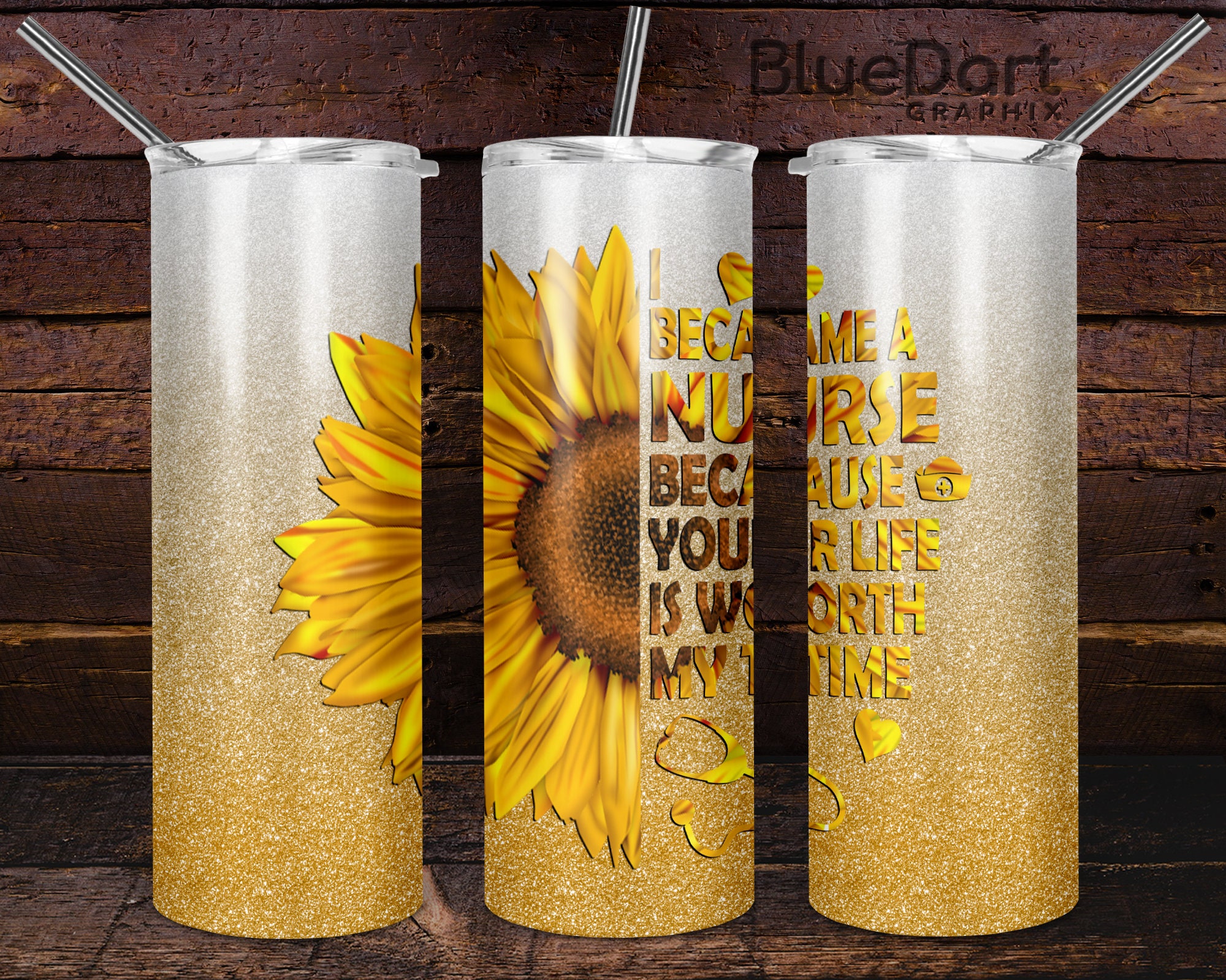 Sunflower Nurse Gold Glitter Ombre Sublimation PNG 20 and | Etsy