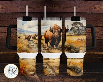 Bison Buffalo Watercolor | 40oz Tumbler Design PNG for Sublimation | DD238