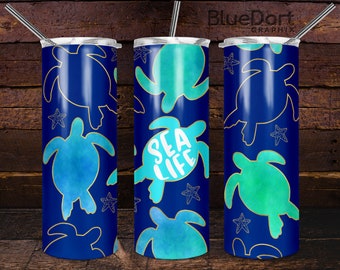 Sea Life Sea Turtle Beach Ocean Theme Watercolor | Sublimation PNG  20oz  Design File  | DD98