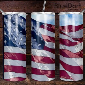 Waving American Flag Watercolor |  20oz & 30oz Skinny Tumbler PNG Sublimation File | DD29