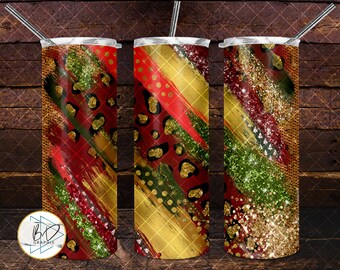 Christmas Milky Way Leopard Red Green Gold | 20oz Skinny Tumbler PNG Sublimation File | DD194