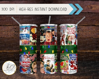 Christmas Movies Classics Collage Design | 20oz Skinny | 20oz Skinny Tumbler PNG | Sublimation | DD189