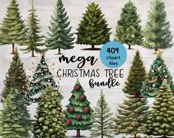 MEGA Christmas Tree ClipArt Bundle - 409 Designs - Transparent Background -DD253