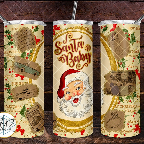 Santa Baby - Song - Christmas Collage | 20oz Skinny Tumbler PNG Sublimation File | DD198