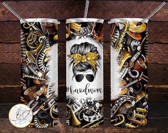 Bandmom Band Music Mom Life 6 COLORS + Bonus | Sublimation PNG 20oz Straight Tumbler Design File | DD129