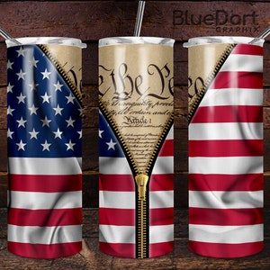 Reißverschluss USA Flagge Verfassung | Sublimation PNG | 20 Unzen 30 Unzen Skinny Straight Tumbler Design File | DD13