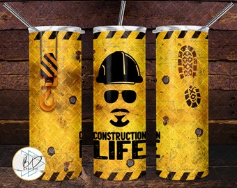 Construction Life Beard Man in 3 styles | Sublimation PNG |  20oz  Skinny Straight Tumbler Design File | DD07