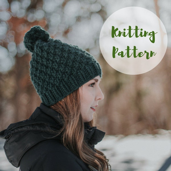 KNITTING PATTERN / / The Linden Hat / / Super Chunky Knit Hat, Hat Knitting Pattern, Knitting Pattern for Beginners, Toque Pattern, Chunky B