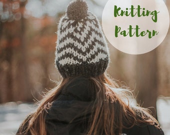 KNITTING PATTERN / / The Cedar Chevron Hat / / Knit Hat, Hat Knitting Pattern, Chevron Fair Isle Pattern, Toque Pattern, Chunky Knit Beanie