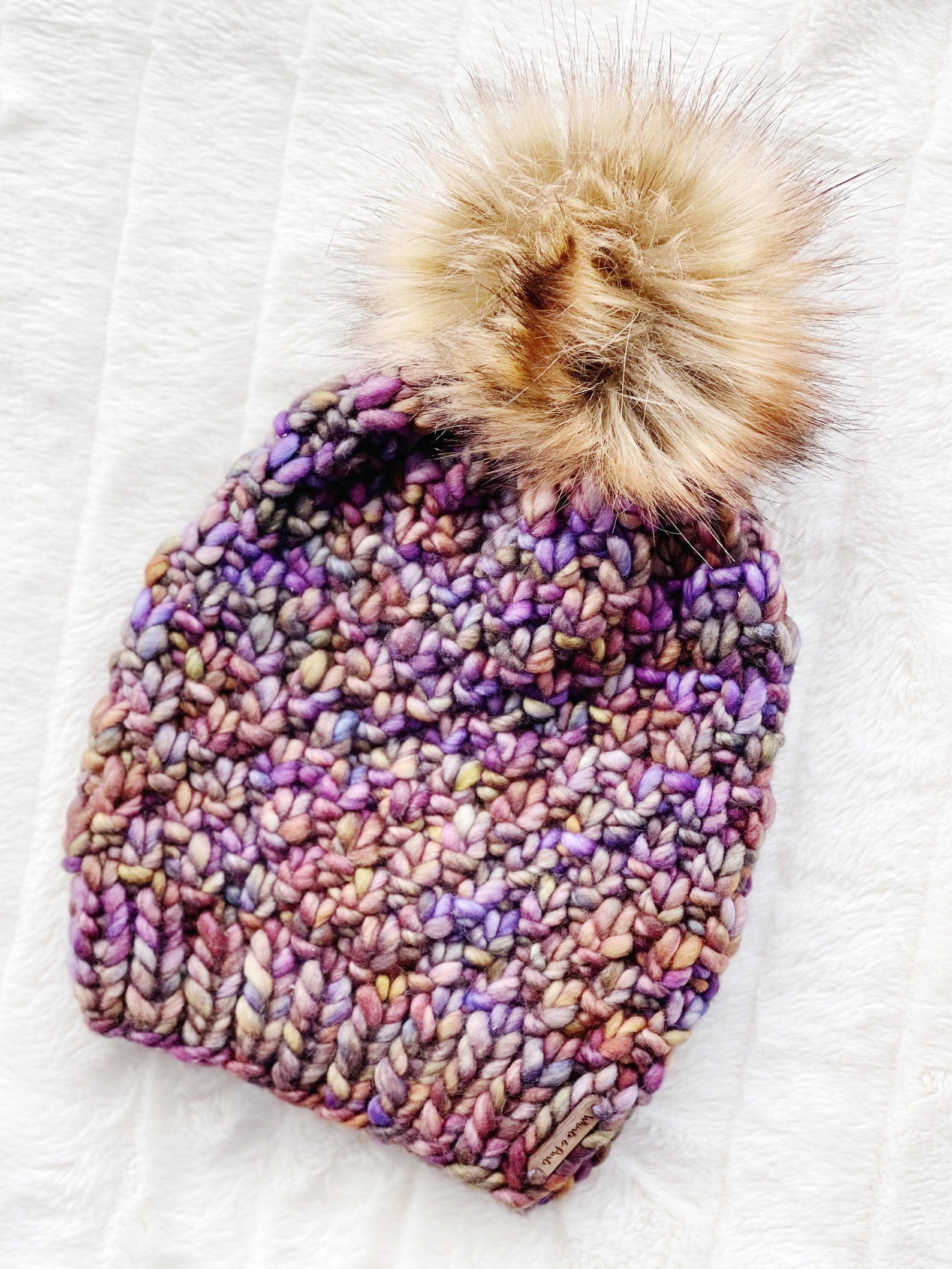 Faux Fur Pom Pom 100 Wool Hand Knit Chunky Hat Chunky Knit Etsy