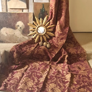 18th century antique wool silk damask hemp fabric fragment curtain panel