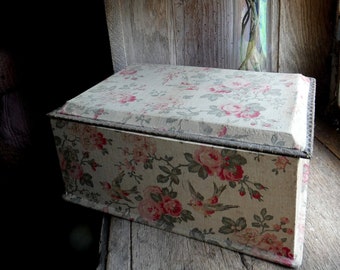 Large French Fabric Box Boudoir Box Antique Sewing Box