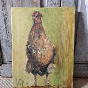 original painting on canvas  of chicken rooster by Merel