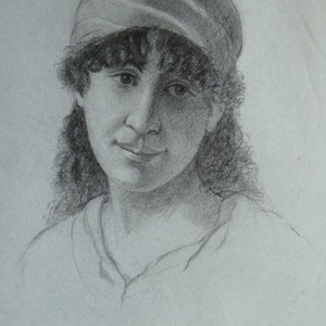 Charcoal Portrait Drawing Antique French