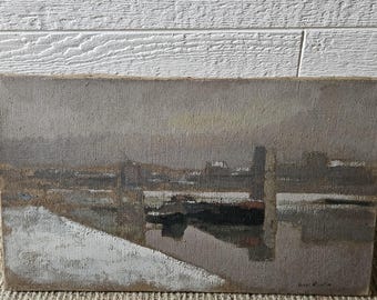 vintage mid century french moody colors oil on canvas Henri-Andre Martin painting