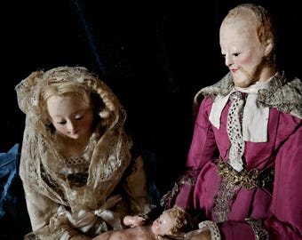 antique early Neapolitan Santon Creche dolls nativity scene figures