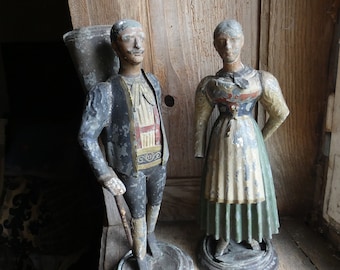 Tin Metallic Statue  Figurines  winegrover and wife ca 1840 antique French
