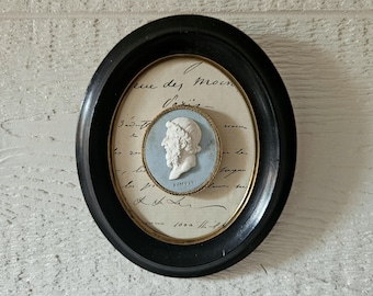 antique framed grand tour intaglio plaster medaillion cameo