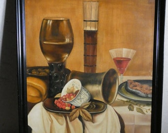 vintage mid-century french oil on canvas realism still life contemporary art painting original