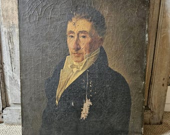 antique original early french oil on canvas portrait of a man