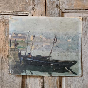 original antique impressionist impressionism oil on canvas french painting fishing boat