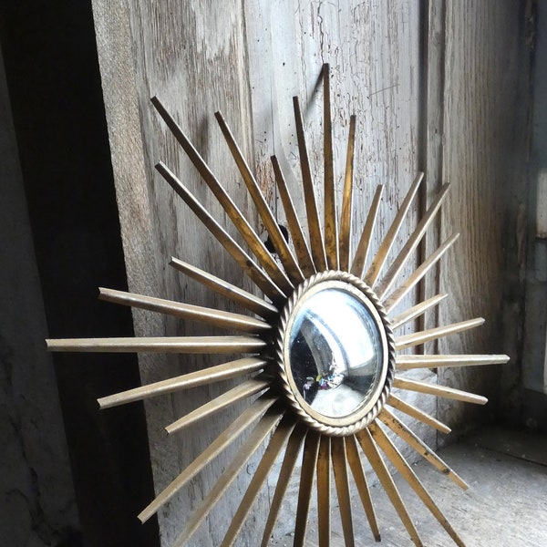 antique vintage 1950 french metal  cathy vallauris sunburst sun mirror 40 cm