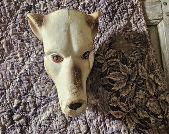 antique vintage paper mache dog mask