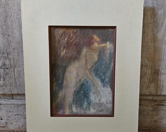 antique French pastel portrait painting drawing  of a woman