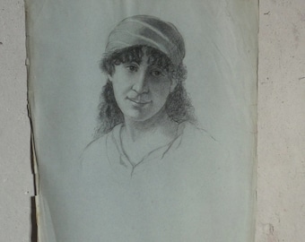 Charcoal Portrait Drawing Antique French
