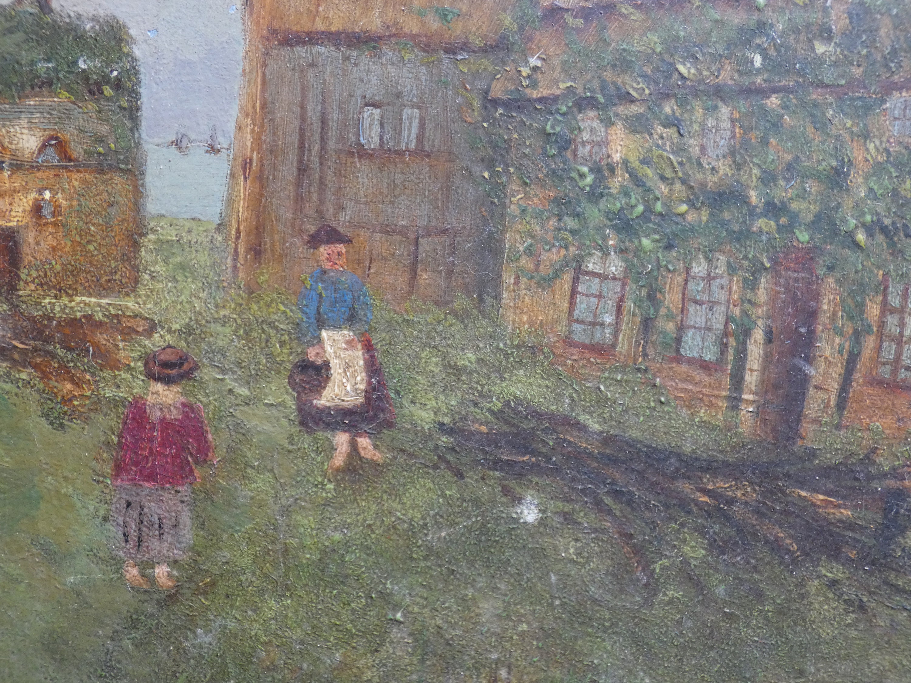 Antique English Naive Folk Art Oil Painting | Rustic Cottage Landscape ...