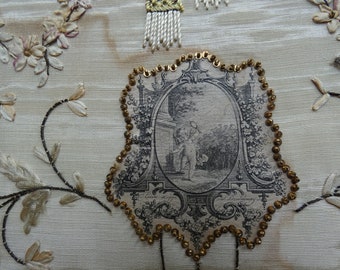 Embroidery on Silk embroidered french antique