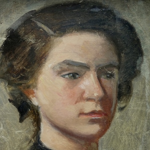 Original Antique Vintage French Woman Portrait Painting oil on canvas