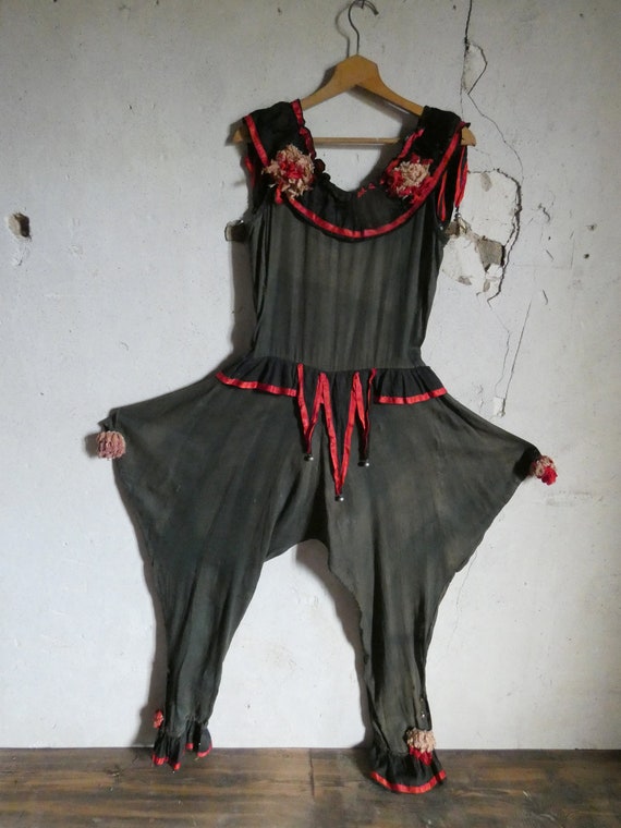 antique harlequin clown pierrot costume 1920s
