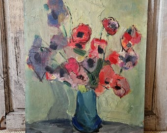 vintage French fauvism flower bouquet painting on board